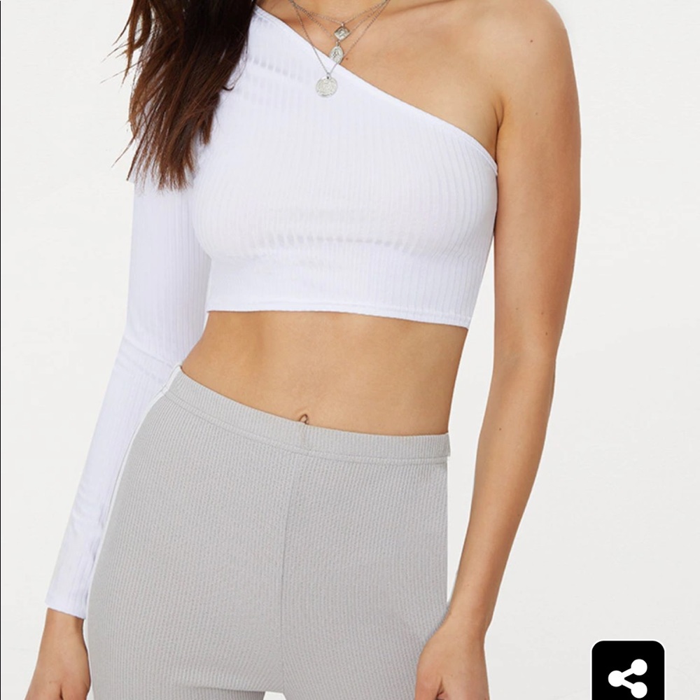 PLT One Shoulder Ribbed Crop Top